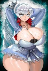 weiss_schnee, rwby, 1girls, big_breasts, big_thighs