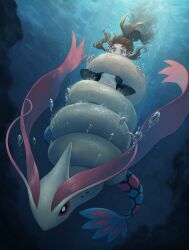 hilda_(pokemon), milotic, pokemon, 1girl, air_bubbles