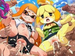 inkling, inkling_girl, isabelle_(animal_crossing), kaori_(splatoon), animal_crossing