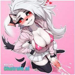 loona_(helluva_boss), helluva_boss, 1futa, bikini_top, biting_own_lip