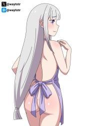emilia_(re:zero), re:zero_kara_hajimeru_isekai_seikatsu, waytntr, 1girls, apron
