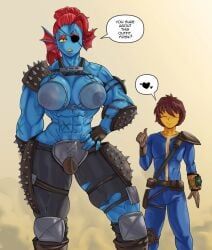 frisk_(undertale), raider_(fallout), undyne, fallout_(series), undertale_(series)