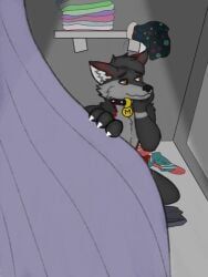 anthro, bashful, black_body, black_fur, bodily_fluids