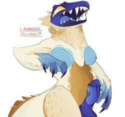 lammar, 1futa, anthro_only, blue_penis, body_markings