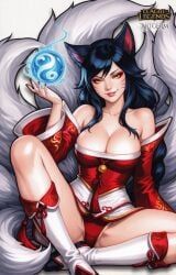 ahri, ahri_(league_of_legends), league_of_legends, black_hair, cleavage