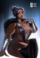arts_of_paloma, biceps, big_breasts, black_lipstick, blood