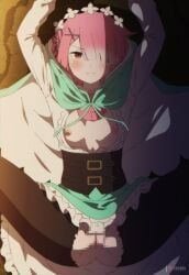 ram_(re:zero), re:zero_kara_hajimeru_isekai_seikatsu, zuharu, 1girl, aqua_cloak