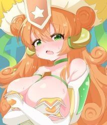 kai_(battle_cats), nyanko_daisensou, the_battle_cats, blush, cleavage