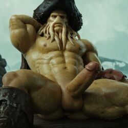 davy_jones, pirates_of_the_caribbean, 1boy, abs, anal_gape