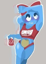 poppy_(dandy's_world), dandy's_world, 1girls, bladder_bulge, blue_skin