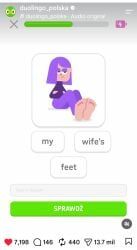 lily_(duolingo), duolingo, 1girls, barefoot, colored_hair