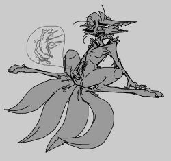 2_fingers, 4_tails, akutsune, animal_genitalia, anthro
