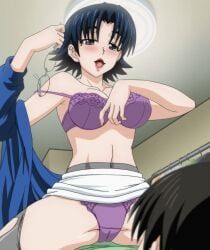 nozoki_ana, 1boy, 1girls, black_hair, blue_eyes