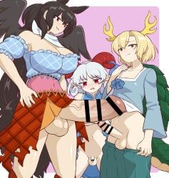kicchou_yachie, saki_kurokoma, yuuma_toutetsu, touhou, bonobo_(odenokaz)