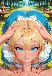 alice_in_wonderland, 1girl, blonde_hair, blue_dress, blue_eyes