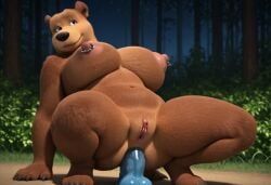 lady_bear_(masha_and_the_bear), masha_and_the_bear, 1girls, anal_insertion, anal_penetration