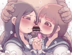 ibukichi, 1boy, 2girls, balls, black_eyes