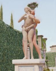 1boy, 1girls, ass, bare_legs, bare_shoulders