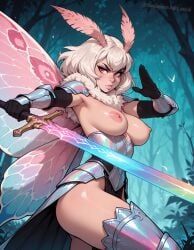 irridescent, naga_queen_(artist), absolute_territory, armored_dress, breasts