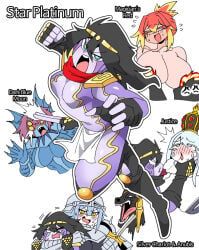 anubis_(jjba), dark_blue_moon, justice_(jjba), magician's_red, silver_chariot