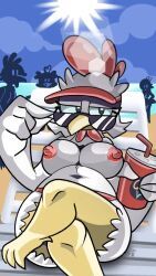 beach, being_watched, breasts, chair, clothed