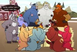 alphabittle_blossomforth_(mlp), big_macintosh_(mlp), bow_hothoof_(mlp), bulk_biceps_(mlp), donut_joe_(mlp)