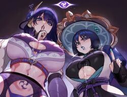 raiden_shogun, wanderer_(genshin_impact), genshin_impact, thiccwithaq, 1boy
