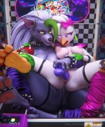glamrock_chica_(fnaf), roxanne_wolf_(fnaf), blackspoiler, mayosplash, anthro