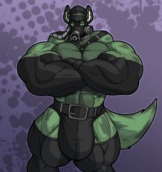parttimeyeen_(artist), crossed_arms, daddy, gas_mask, green_body