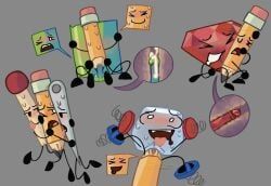 book_(bfdi), ice_cube_(bfdi), match_(bfdi), needle_(bfdi), pencil_(bfdi)