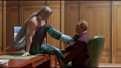 sephiroth, blue, corset, desk, kitty