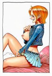 nami_(one_piece), one_piece, 1girls, areolae, bangle