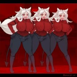 cerberus_(helltaker), helltaker, hataraki_ari, 3girls, dancing