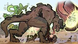 deathclaw, male_deathclaw_(fallout), ncr_ranger_(fallout), fallout, fallout_new_vegas