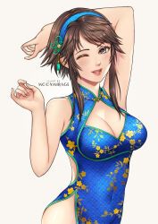 chai_xianghua, soul_calibur, 1girls, bare_shoulders, blue_dress