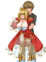 kishinami_hakuno_(male), nero_claudius_(fate), steamingtofu, big_breasts, big_dom_small_sub