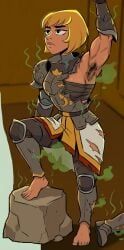 joan_of_arc, armor, armpit_hair, bushy_armpit_hair, muscular_female