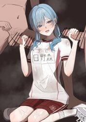 hinomori_shizuku, project_sekai, 1girl, 2boys, blush