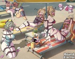 bangboo_(zenless_zone_zero), belle_(summer_skies)_(zenless_zone_zero), belle_(zenless_zone_zero), burnice_white, caesar_king
