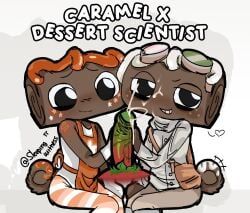 berry_beast_sprout, caramel_drizzle_cosmo, cosmo_(dandy's_world), dessertful_scientist_cosmo, sprout_(dandy's_world)
