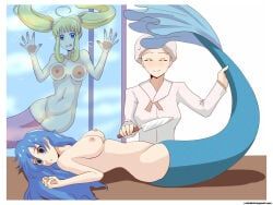 mermaid_melody_pichi_pichi_pitch, veiled616, 3girls, against_glass, ahoge