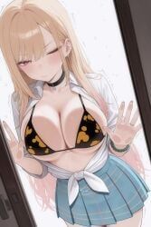 kitagawa_marin, dmk_meow, 1girl, against_glass, barbell_piercing