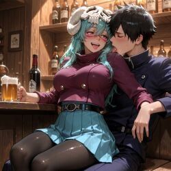 nelliel_tu_odelschwanck, kermixx, 1boy, 1girl, alcohol
