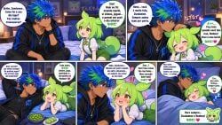 zundamon, bed, blue_eyes, clothing, dark_skin