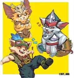 yordle, league_of_legends, 3boys, anger_vein, beard