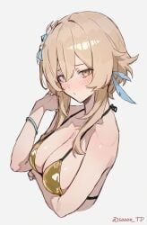 lumine_(genshin_impact), genshin_impact, sooon, 1girls, arm_under_breasts