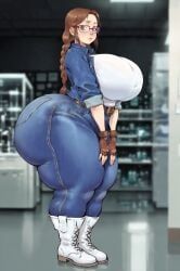julia_chang, tekken, brown_gloves, brown_hair, denim