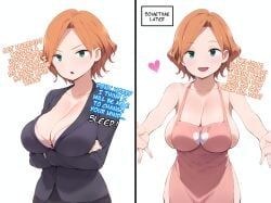altered_common_sense, apron_only, before_and_after, big_breasts, breasts