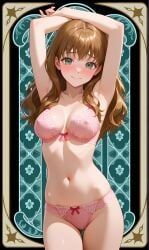 1girl, abdomen, armpits, arms_up, blushing