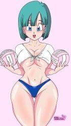 bulma_briefs, extraxxxanimacion, bikini_bottom, tied_shirt, volleyball